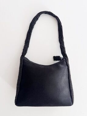 Vintage 90s Le Regale Mini Black Satin Beaded Evening Bag